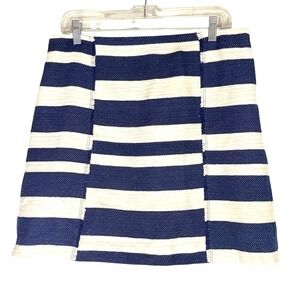 Loft Navy and White Striped A-Line Skirt fray nautical size 12 lined